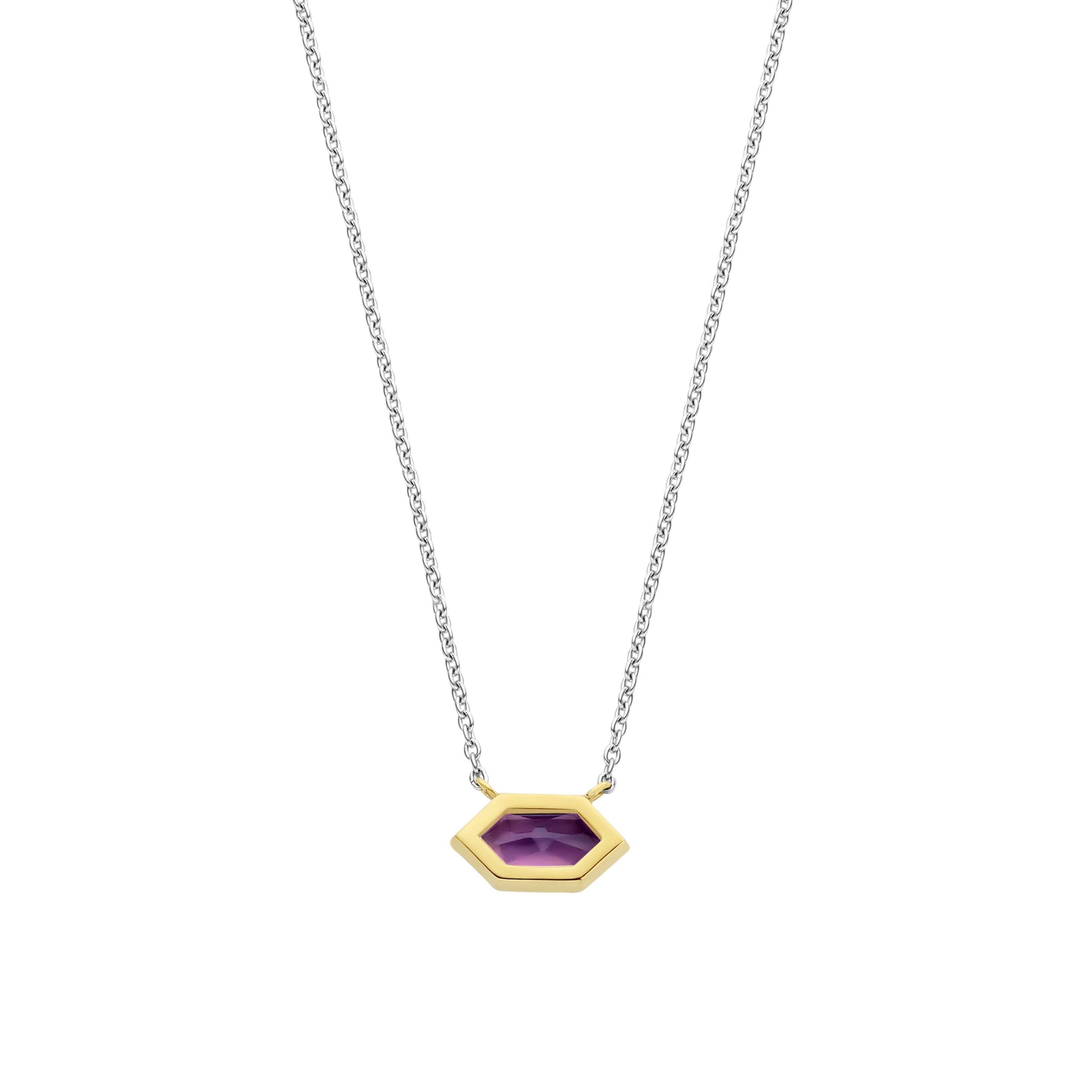 Tisento goud op zilveren collier met paars hanger 42cm - Afbeelding 3
