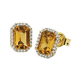 Geelgouden oorknop diamant 0.14ct citrien