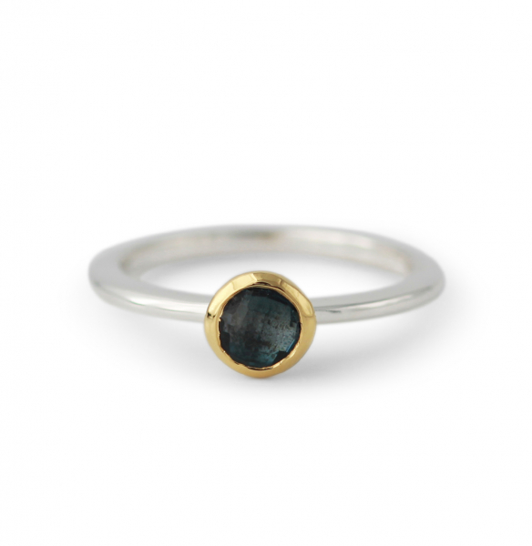 Campurgoud op zilver ring london blue topaas maat 56