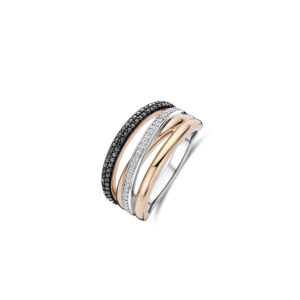 Tisento ring roségoud op zilver zwart en wit zirkonia maat 56
