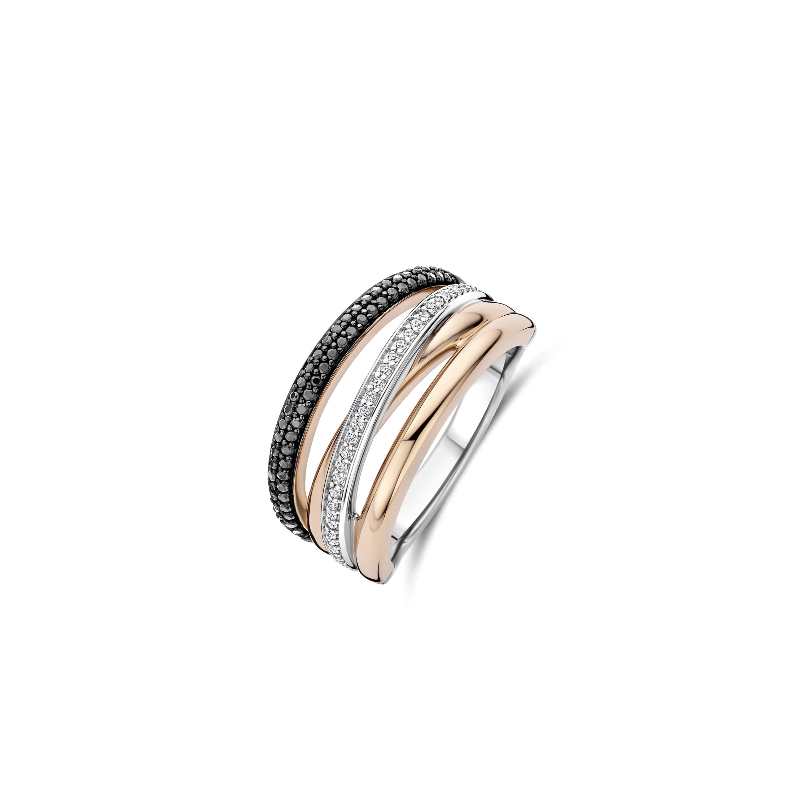 Tisento ring roségoud op zilver zwart en wit zirkonia maat 56