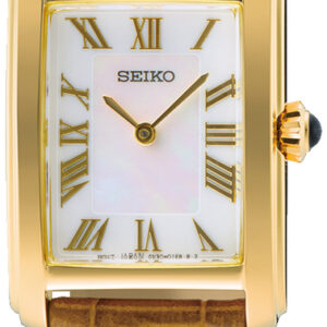 Seiko dameshorloge goudkleurig langwerpig bruine band