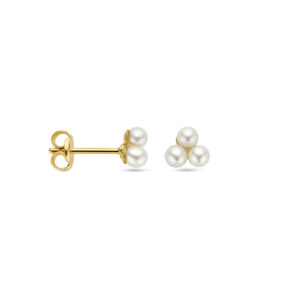 Geelgouden oorknoppen zoetwaterparel 2.5mm