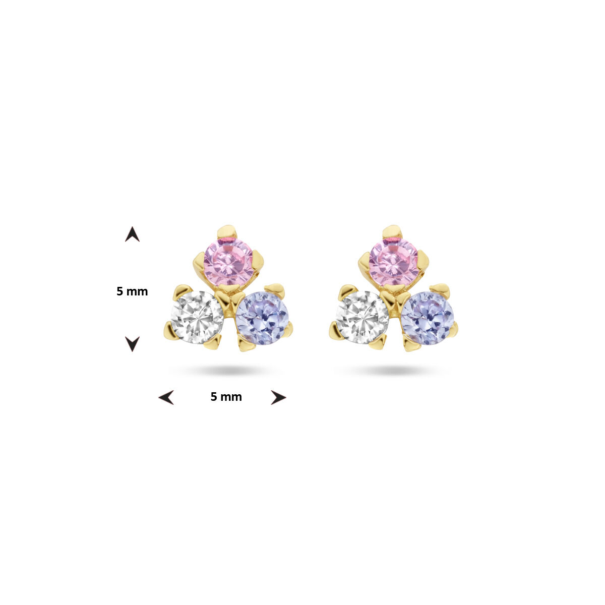 40.26061 KA oorknoppen zirkonia kleuren mix 14 kt