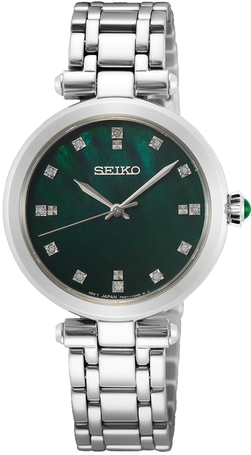 Seiko dameshorloge staal diamant groen