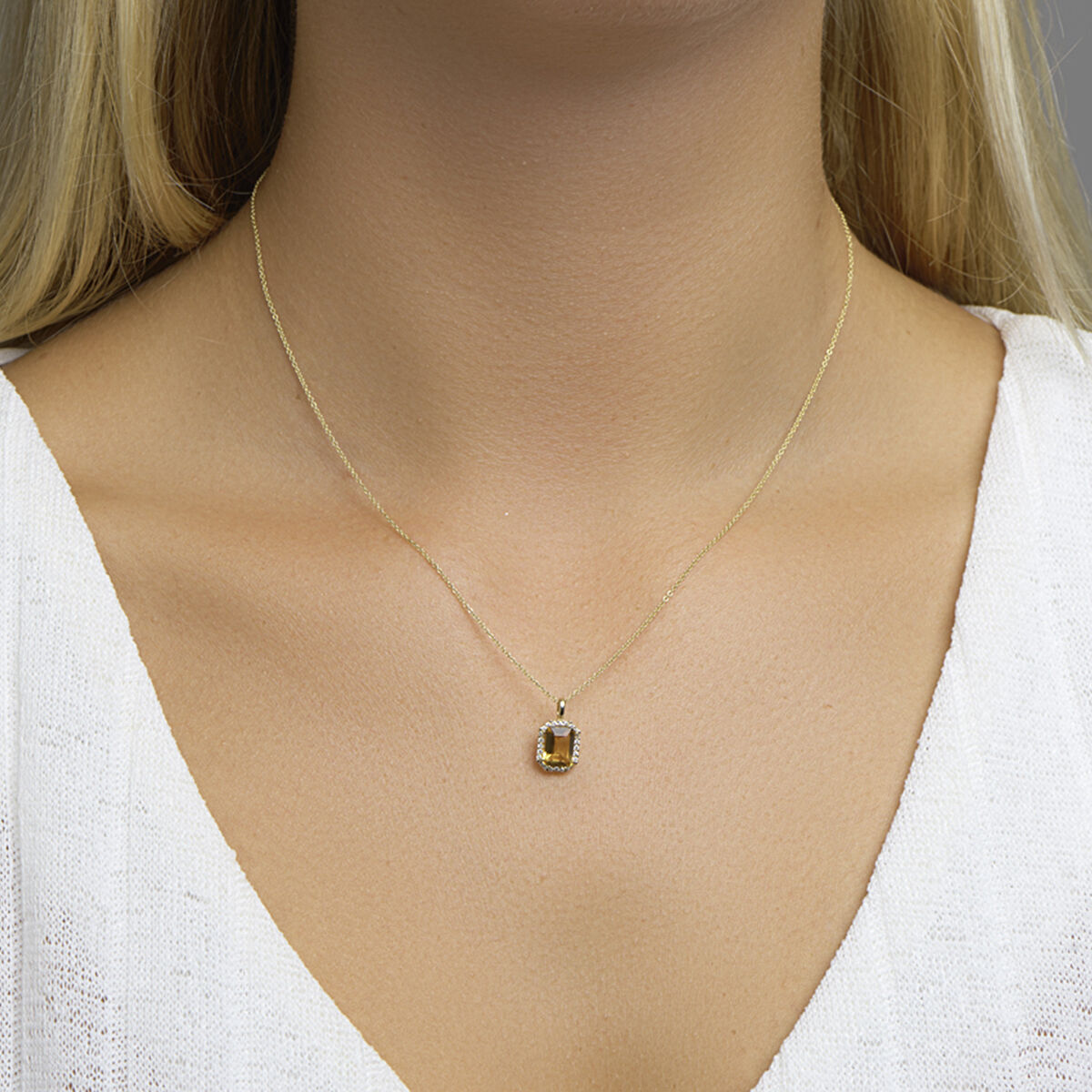Geelgouden diamant 0.10ct citrien hanger - Afbeelding 2