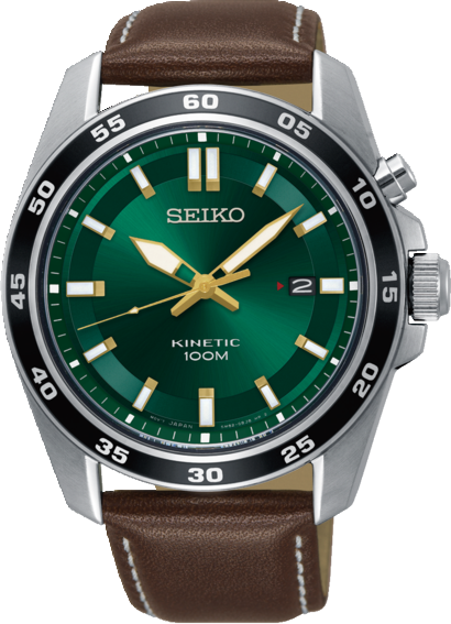 Seiko herenhorloge kinetic staal leren band