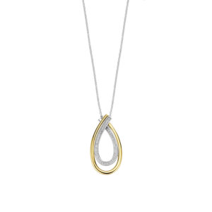 Zilveren collier met bi-color hanger zirkonia 45cm