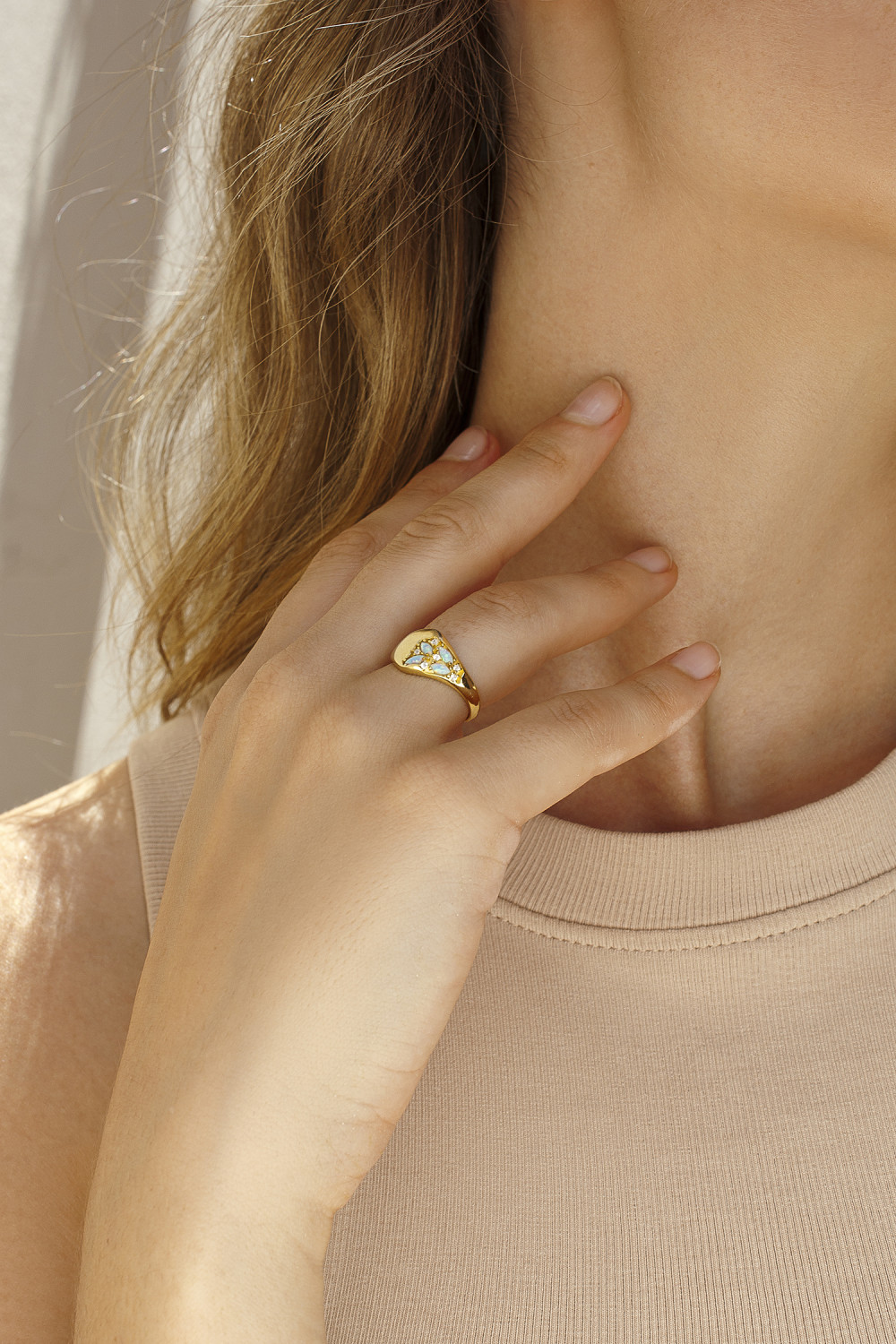 Lineargent Ring zilver verguld zirkonia opaal 52 - Afbeelding 3