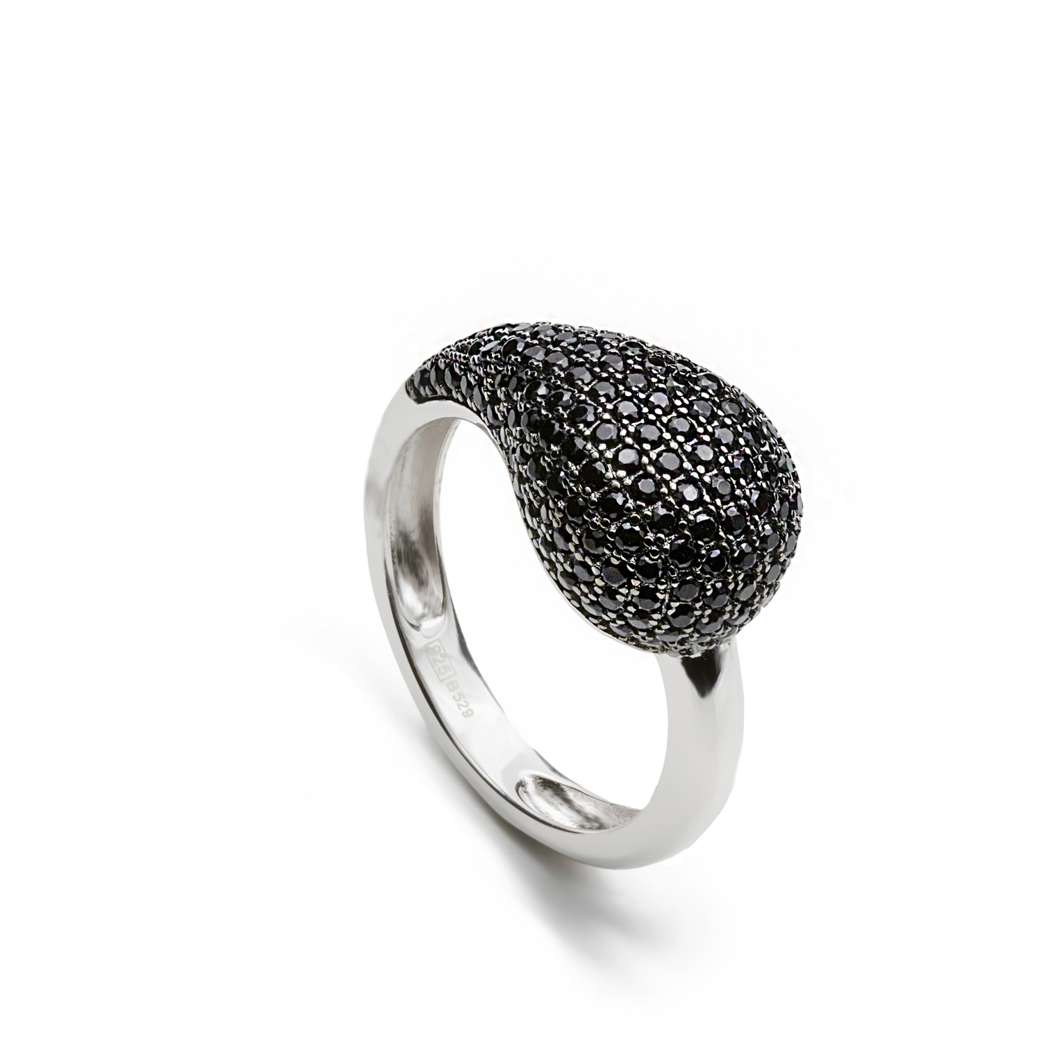 Lineargent zilver ring druppel zwart zirkonia maat 18