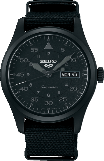 Seiko herenhorloge 5-serie zwart staal nato band