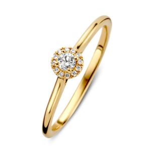 Excellent Geelgouden ring entourage diamant 0.14 H-SI maat 56