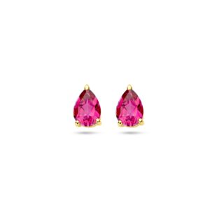 Geelgouden oorknoppen Roze topaas