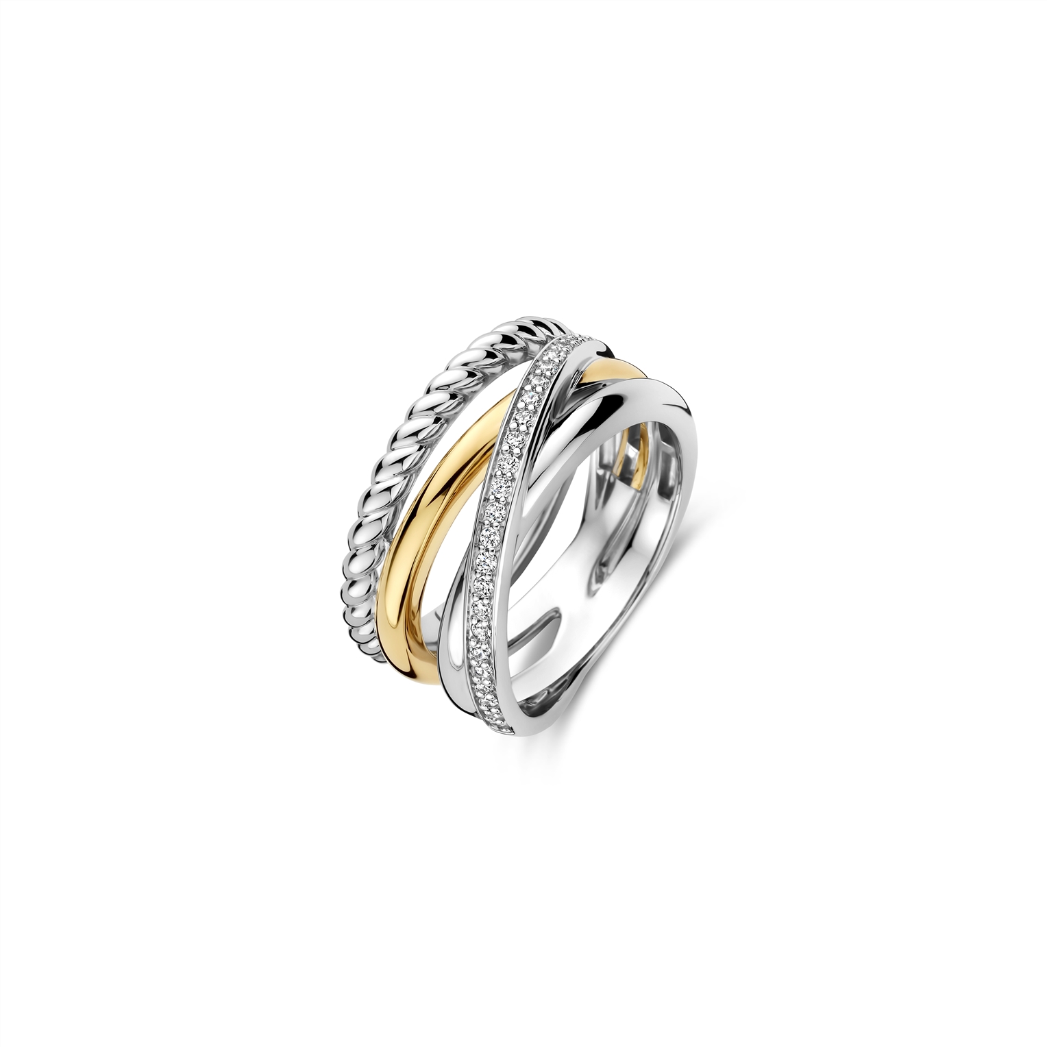Tisento ring goud op zilver bi-color zirkonia maat 54
