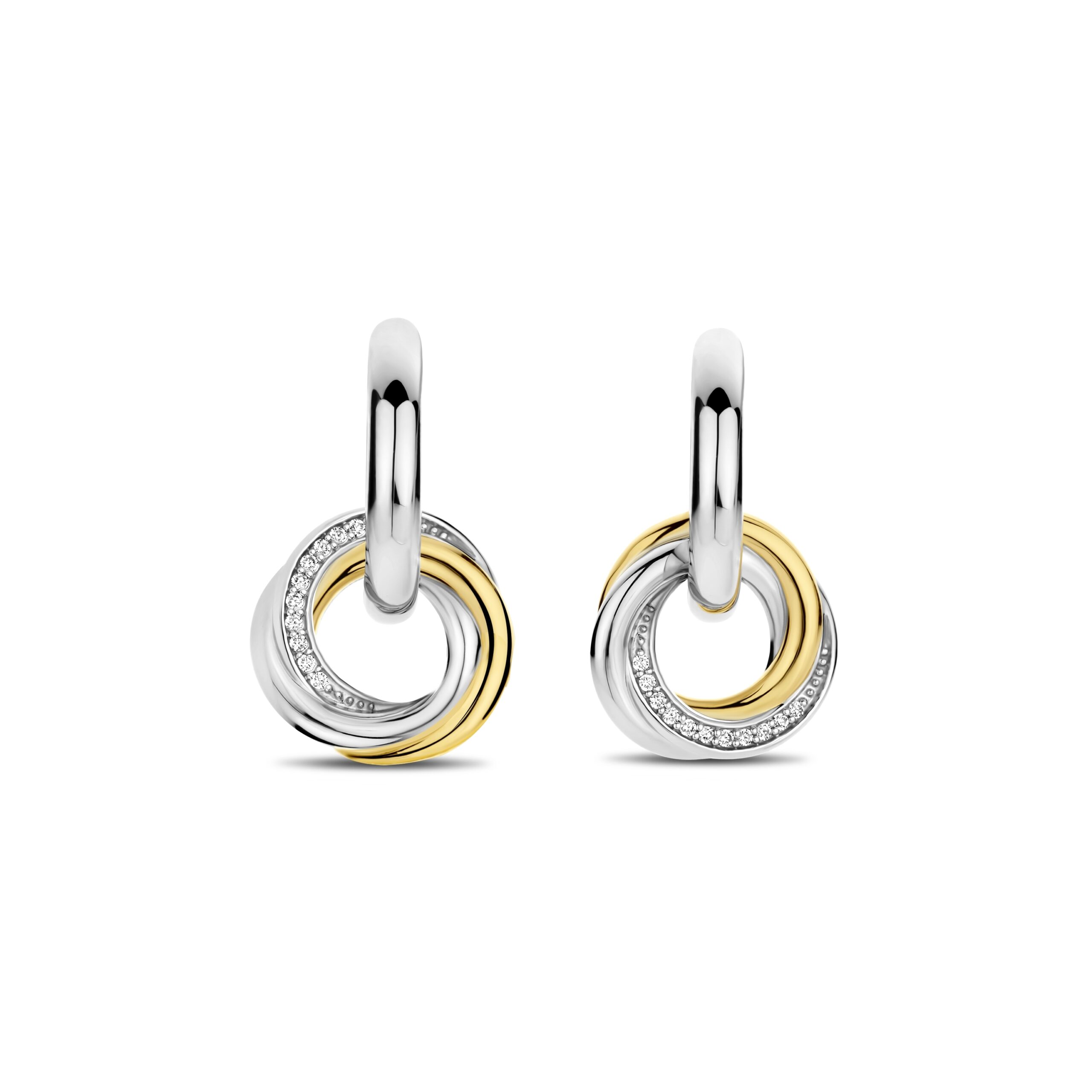 Tisento zilver verguld oorringen met zirkonia ringetjes