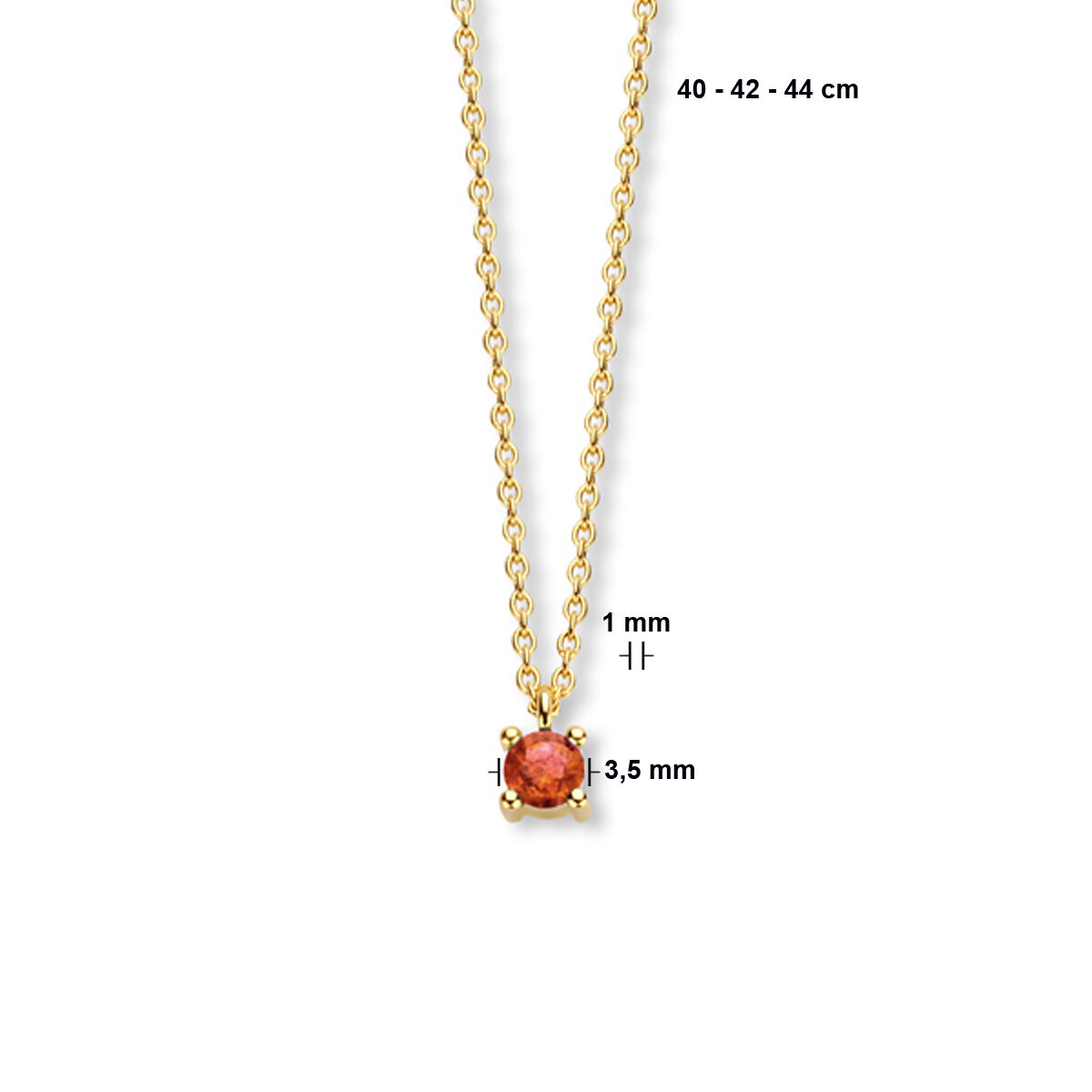 Geelgoud collier granaat januari 3,5mm 40-42-44 cm - Afbeelding 2