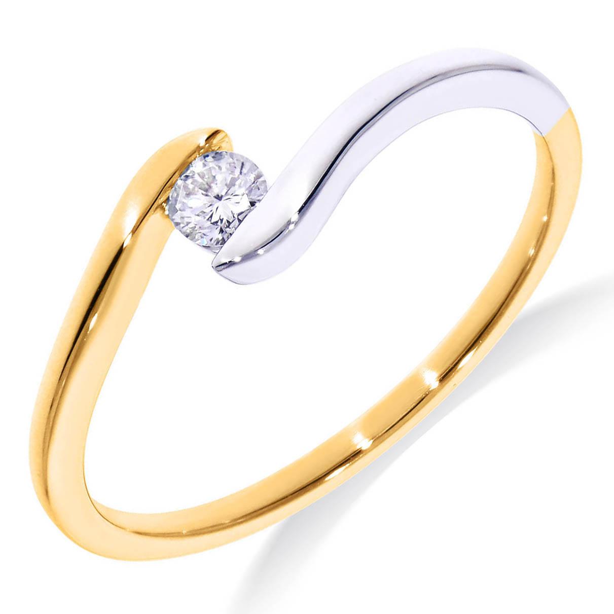 Pas bi-color gouden slag ring diamant 0.11 H/SI maat 16