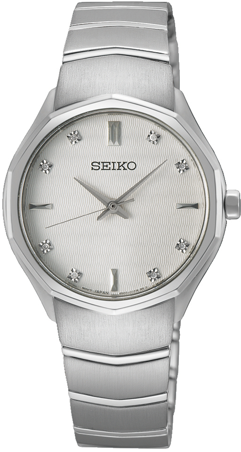 Seiko staal dameshorloge wit met diamant