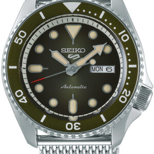 Seiko 5-serie staal automaat groen milanese band