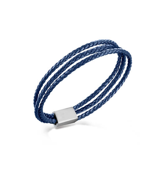 Boccia dubbel armband blauw leer 19cm - Afbeelding 2