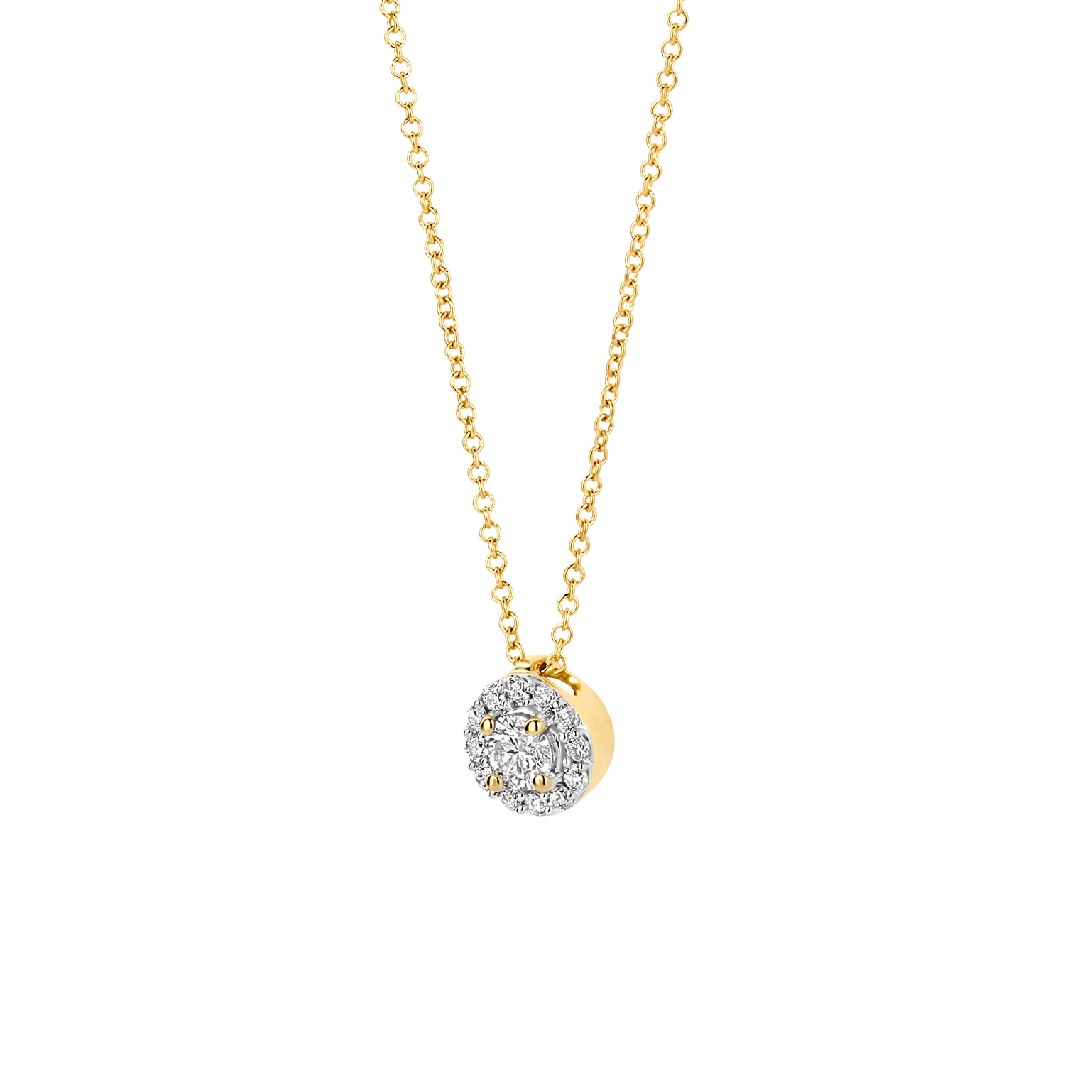 Blush Geelgouden collier entourage met LAB diamanten 0.22 TW/VS - Afbeelding 2