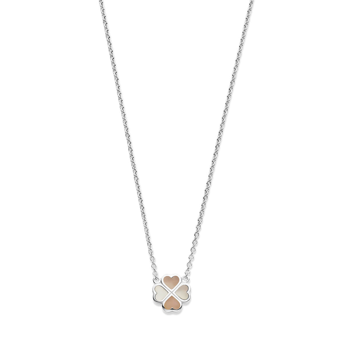 Zilveren collier klavertje parelmoer 36 + 4 cm