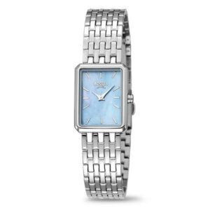 Boccia titanium horloge rechthoek blauwe wijzerplaat 50m WR