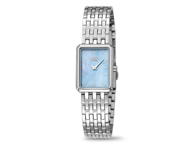 Boccia titanium horloge rechthoek blauwe wijzerplaat 50m WR