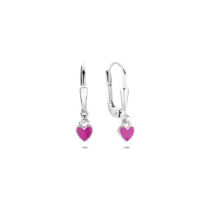 Zilveren kinderoorhanger roze emaille hart