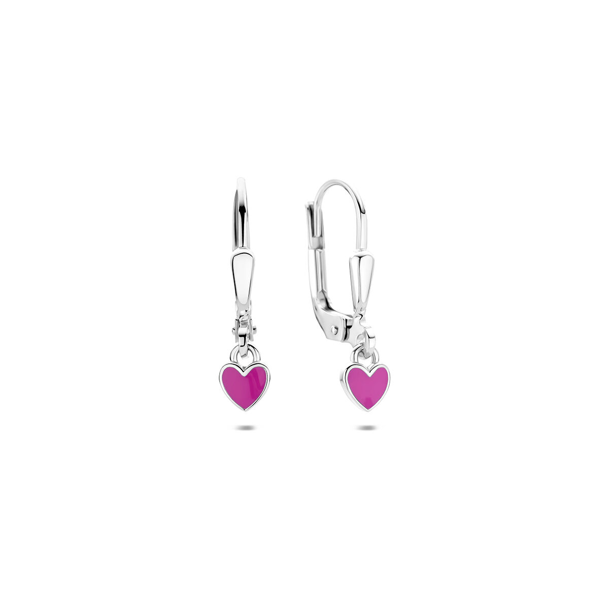 Zilveren kinderoorhanger roze emaille hart