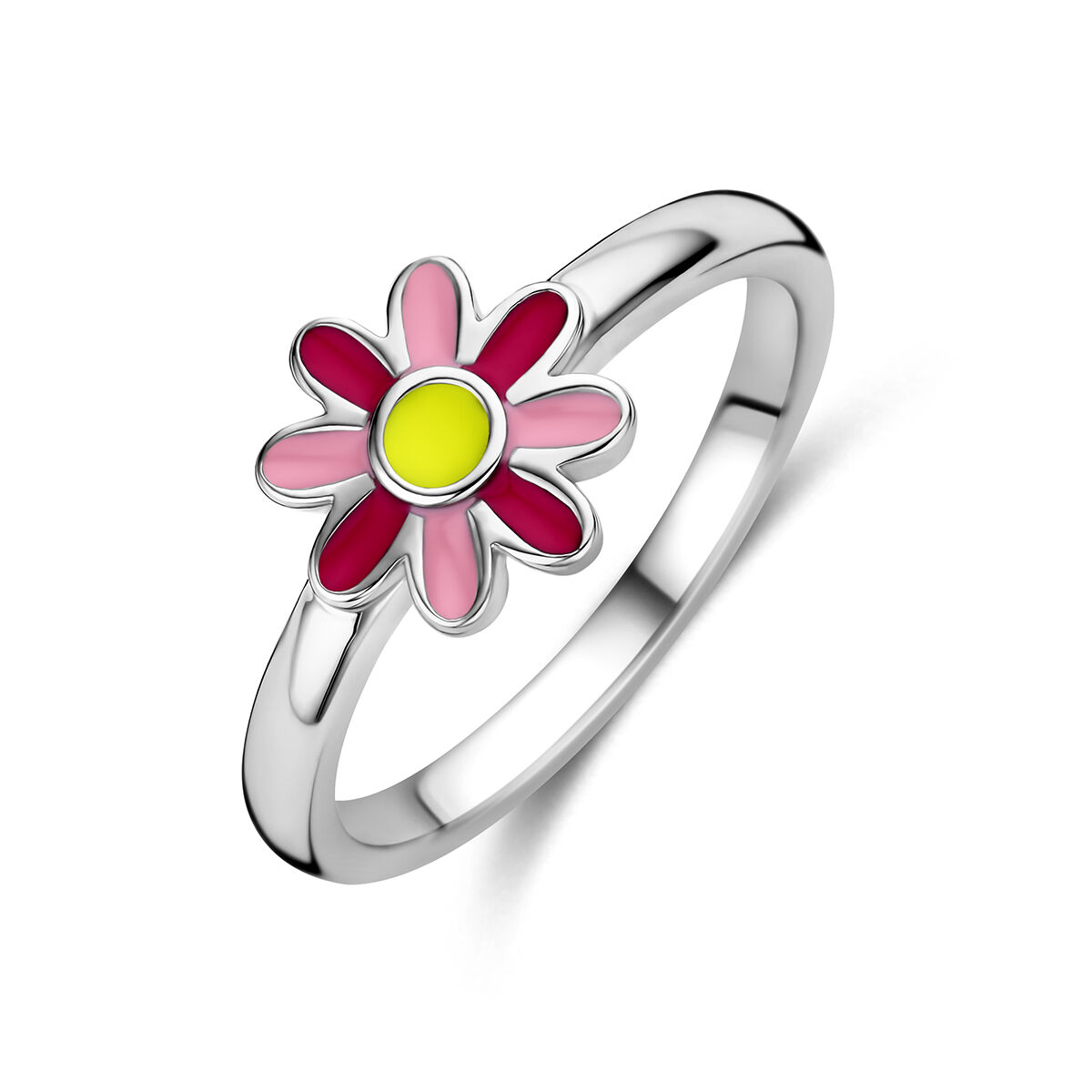 Zilveren ring emaille bloem maat 14
