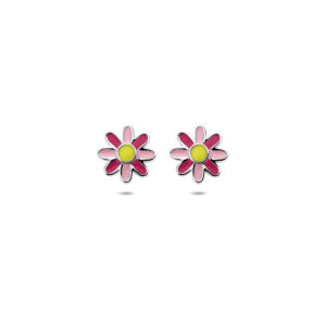 Zilveren kinderoorknoppen emaille bloem