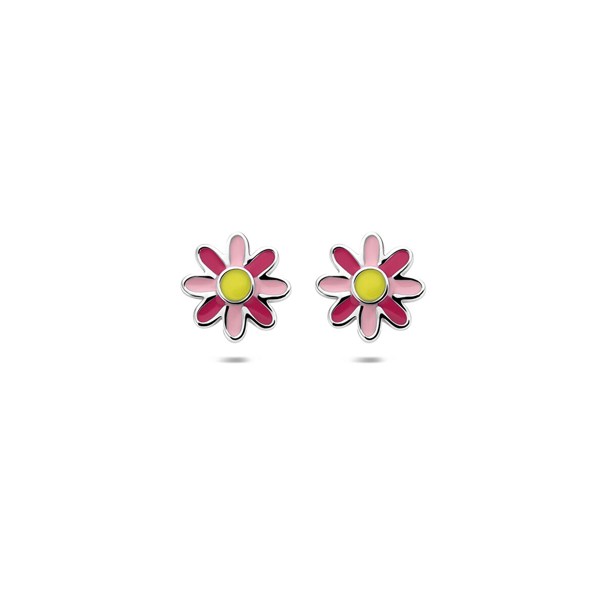 Zilveren kinderoorknoppen emaille bloem