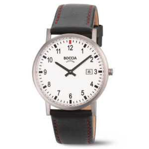 Boccia titanium horloge zwarte leren band 50m WR