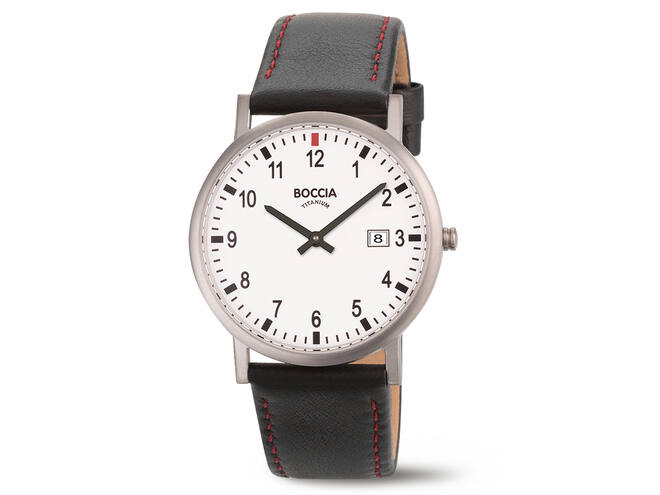 Boccia titanium horloge zwarte leren band 50m WR