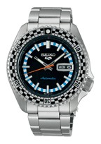 Seiko 5 sports herenhorloge staal zwart/blauwe wijzerplaat 100m WR