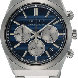 Seiko herenhorloge staal chronograaf blauw 100m WR