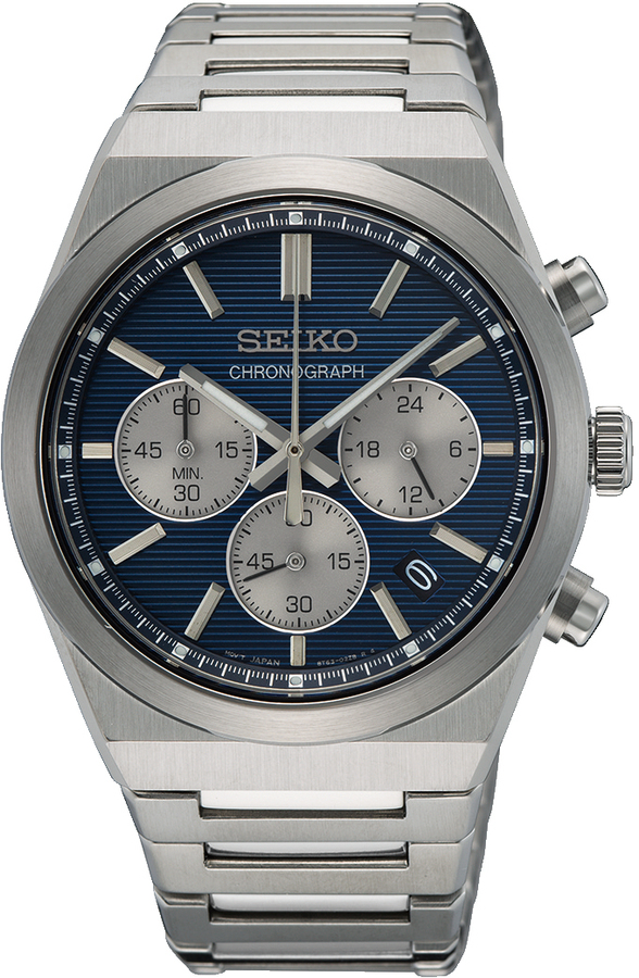 Seiko herenhorloge staal chronograaf blauw 100m WR