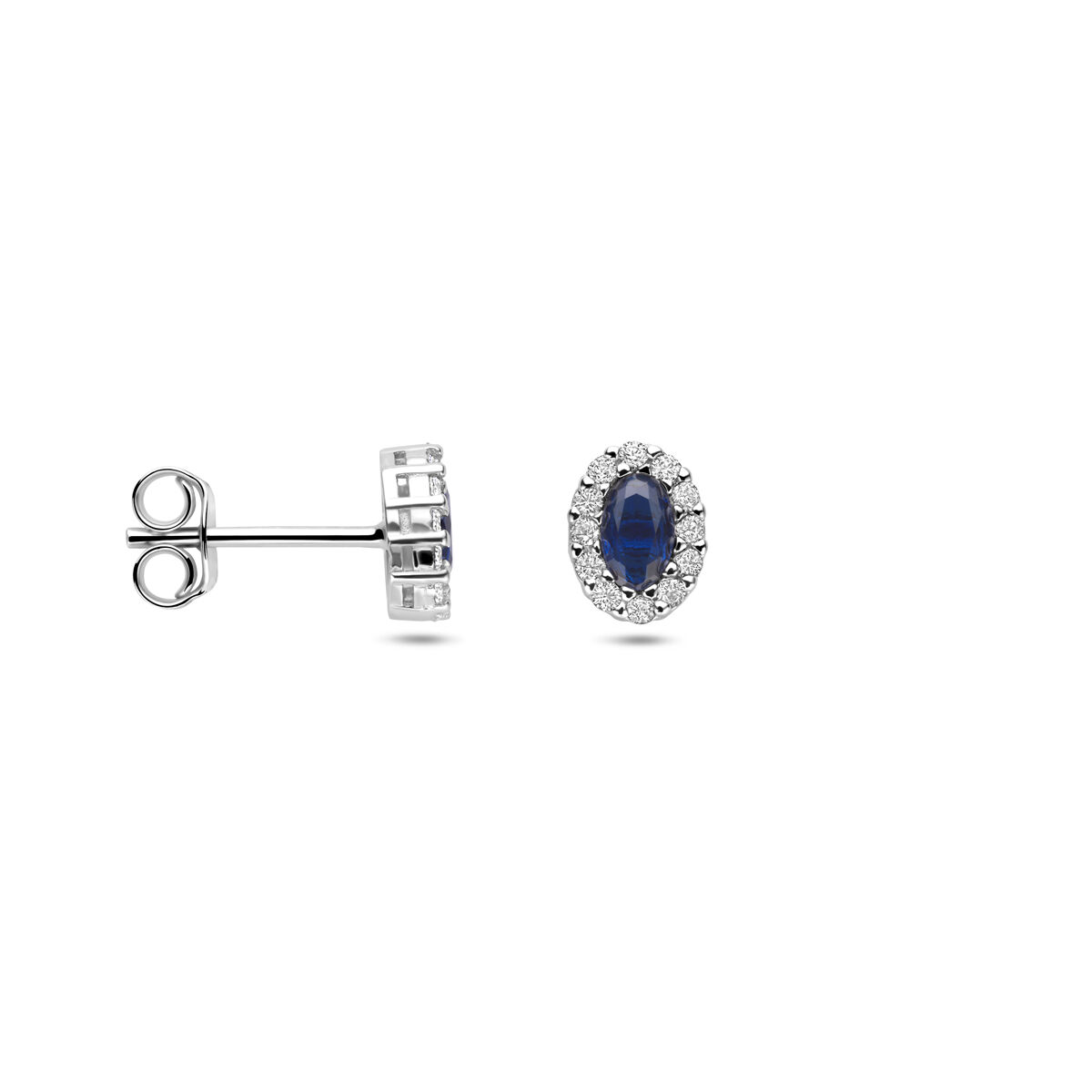 Zilveren oorknoppen zirkonia blauw en wit - Afbeelding 3