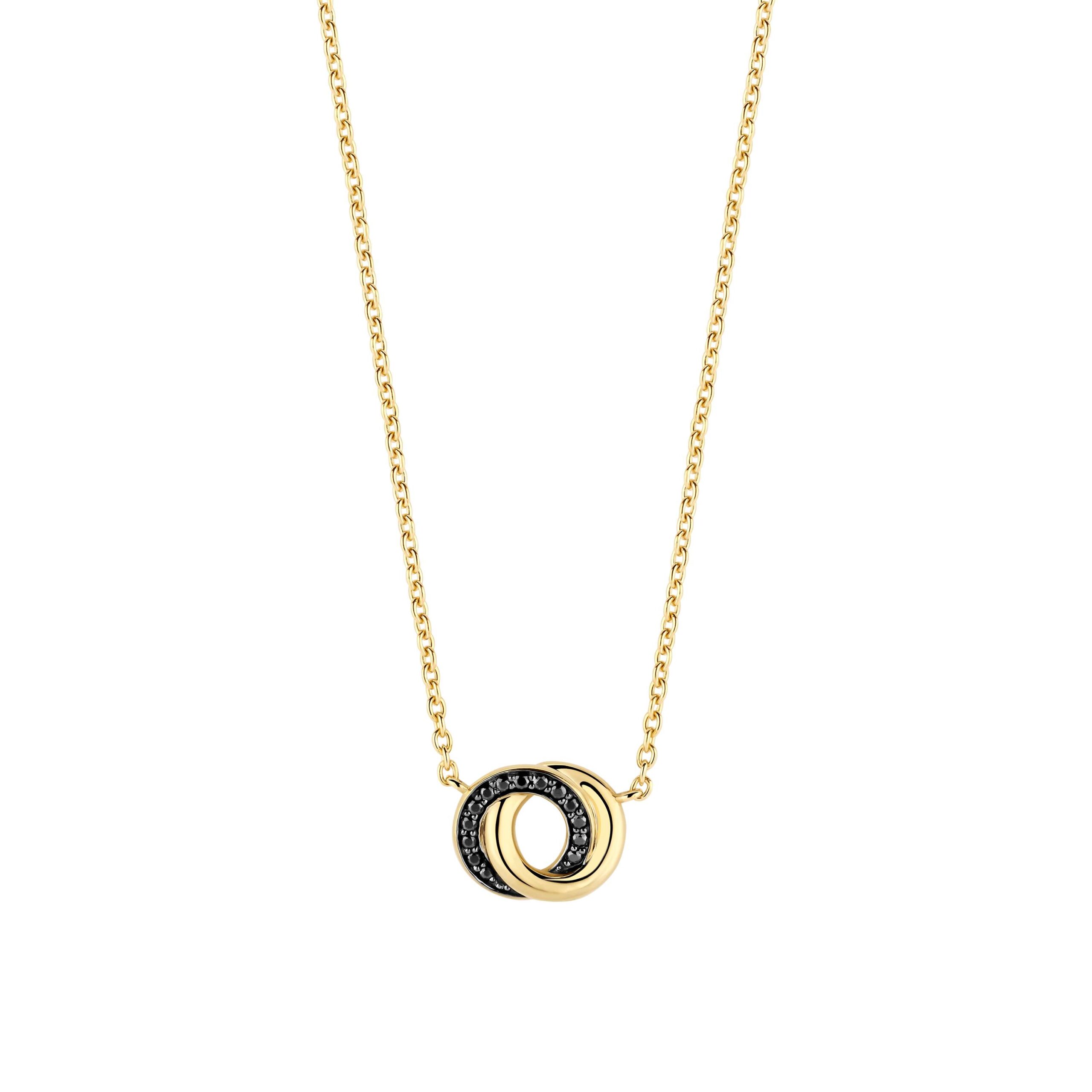 Tisento goud op zilveren collier met hanger zwart zirkonia