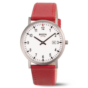 Boccia titanium horloge rode leren band 50m WR