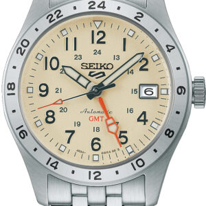 Seiko 5 Herenhorloge automaat GMT creme wijzerplaat 100m WR