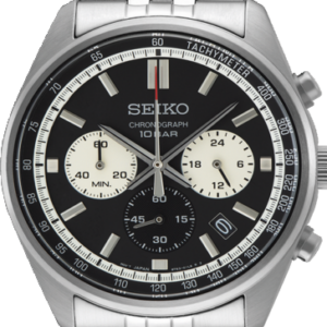 Seiko herenhorloge staal chronograaf zwart/wit