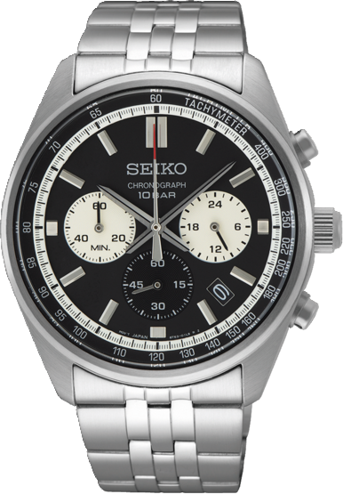 Seiko herenhorloge staal chronograaf zwart/wit