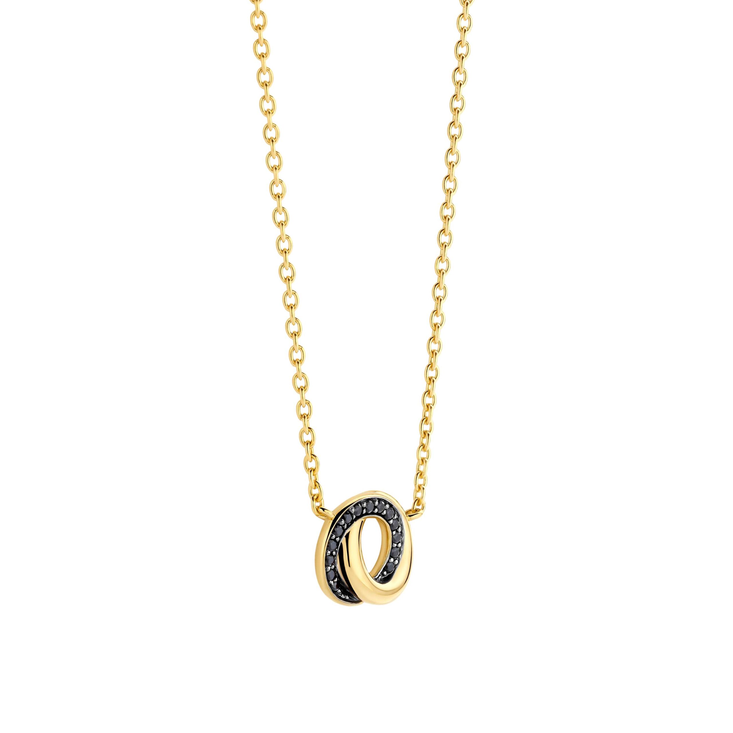 Tisento goud op zilveren collier met hanger zwart zirkonia - Afbeelding 2