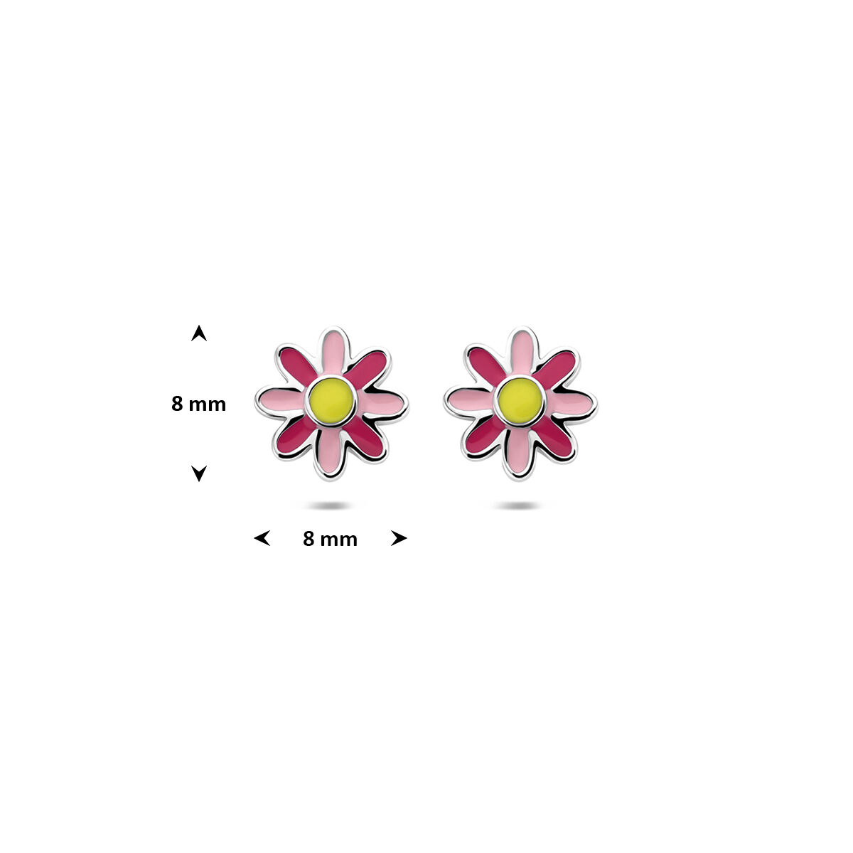 Zilveren kinderoorknoppen emaille bloem - Afbeelding 3
