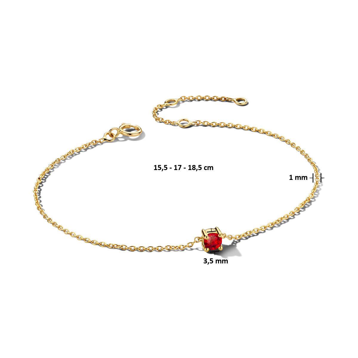 Geelgouden armband robijn juli 3,5mm 15,5-17-18,5cm - Afbeelding 2