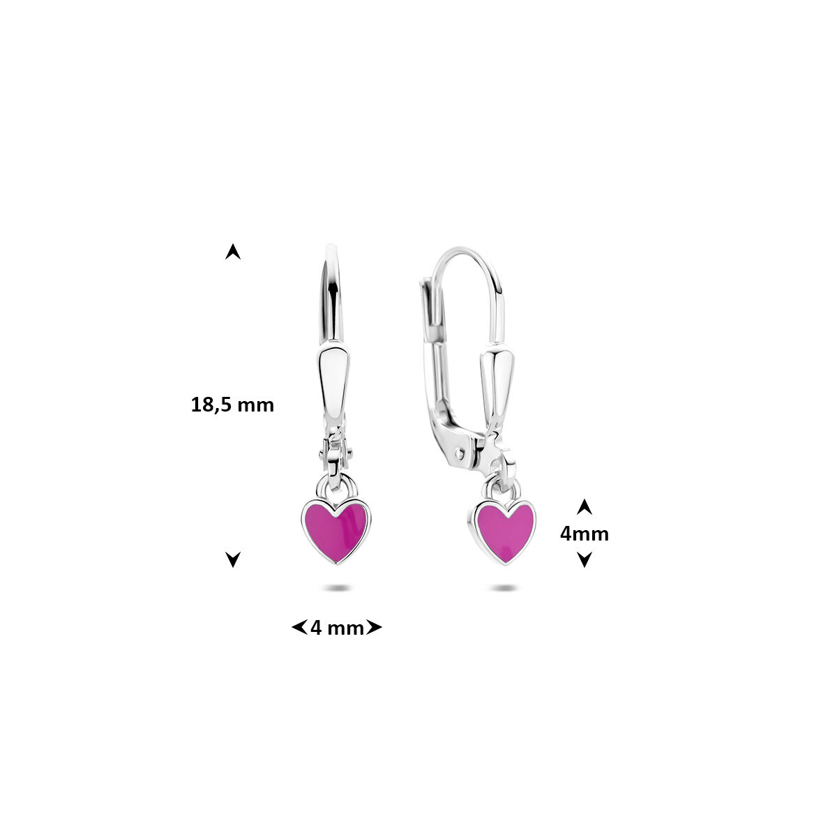 Zilveren kinderoorhanger roze emaille hart - Afbeelding 3