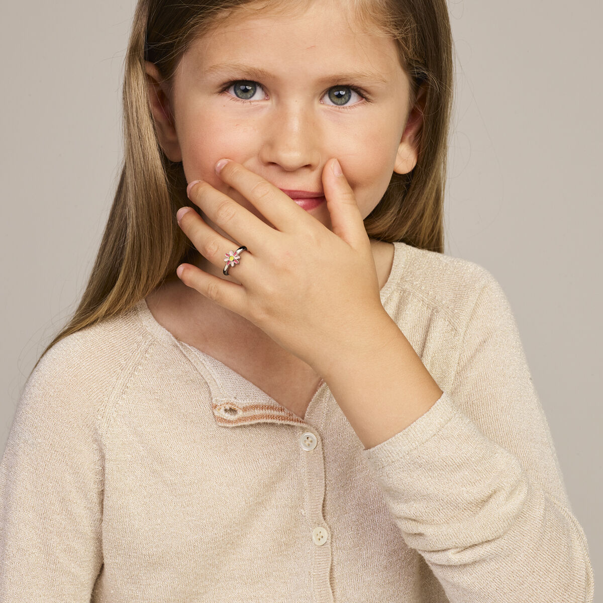 Zilveren ring emaille bloem maat 14 - Afbeelding 2
