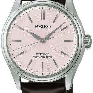 Seiko presage classic  lederen band automaat zilverroze wijzerplaat